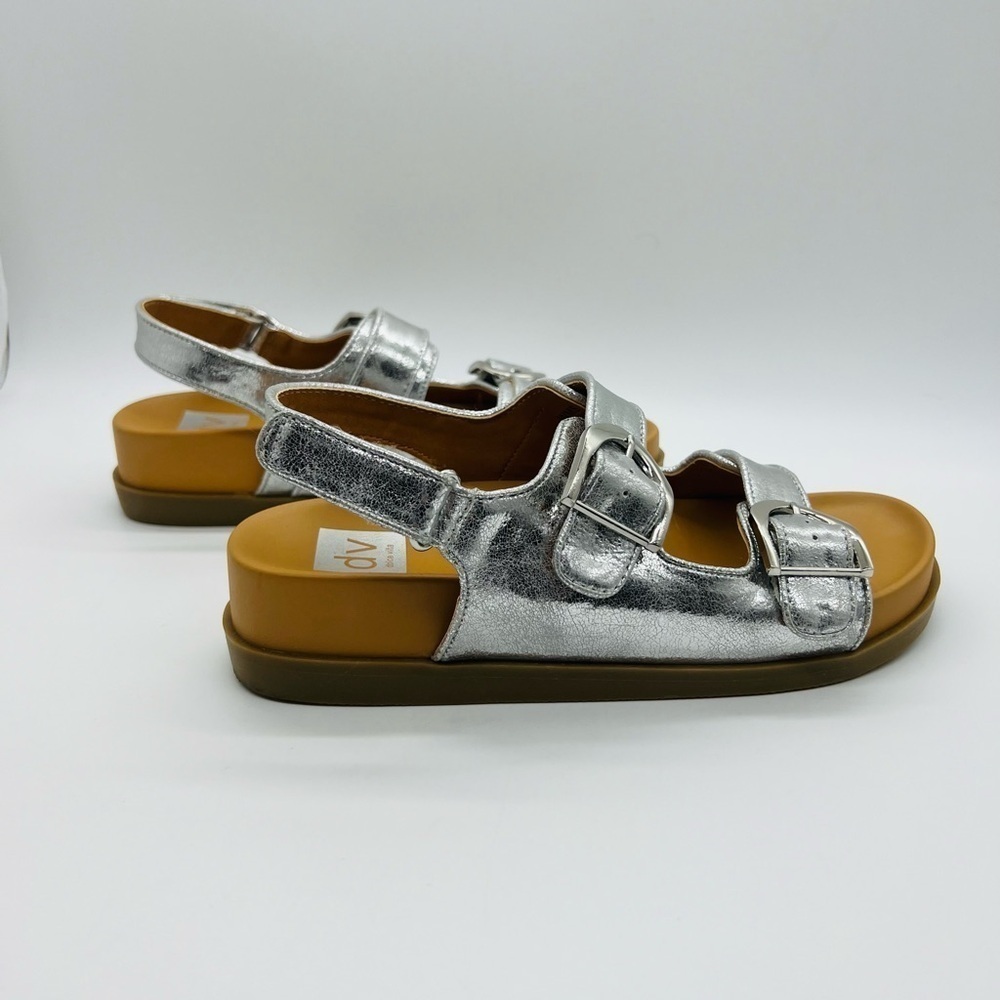DOLCE VITA WOMEN‘S SHINY SILVER STRAPPY ALAMEDA SANDALS SIZE 8 - Picture 5 of 14
